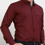 Mens Regular Fit Solid Soft Touch Cotton Casual Shirt with Pocket Design with Spread Collar & Full Sleeves colour - maroon...