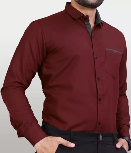 Mens Regular Fit Solid Soft Touch Cotton Casual Shirt with Pocket Design with Spread Collar & Full Sleeves colour - maroon...