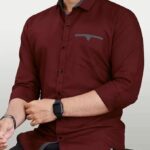 Mens Regular Fit Solid Soft Touch Cotton Casual Shirt with Pocket Design with Spread Collar & Full Sleeves colour - maroon...