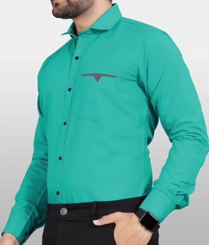 Mens Regular Fit Solid Soft Touch Cotton Casual Shirt with Pocket Design with Spread Collar & Full Sleeves colour -pine green