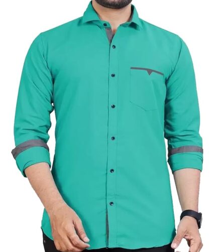 Mens Regular Fit Solid Soft Touch Cotton Casual Shirt with Pocket Design with Spread Collar & Full Sleeves colour -pine green