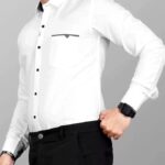 Men's Regular Fit Solid Soft Touch Cotton Casual Shirt with Pocket Design with Spread Collar & Full Sleeves - White