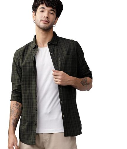 Mens Slim Fit Shirt for Men Checks Shirt Long Sleeves Spread Collar Casual Shirts Men Shirts Shirts for Men