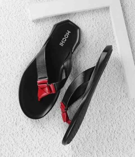 Mochi Men Leather Dual-Tone Slip-On Casual Slippers - Black