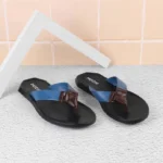 Mochi Men Leather Dual-Tone Slip-On Casual Slippers - Blue