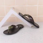 Mochi Men Leather Dual-Tone Slip-On Casual Slippers - Brown