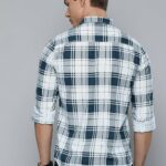 Men Slim Fit Checkered Full Sleeves Cutaway Collar Casual Shirt - Colour white..