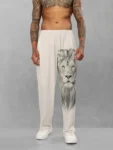 Theekchhoo Trendy Printed Cotton Blend Relaxed Fit ActiveCasual Travel Wear TrackpantsLowers for Men Beige