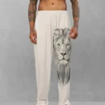 Theekchhoo Trendy Printed Cotton Blend Relaxed Fit ActiveCasual Travel Wear TrackpantsLowers for Men Beige