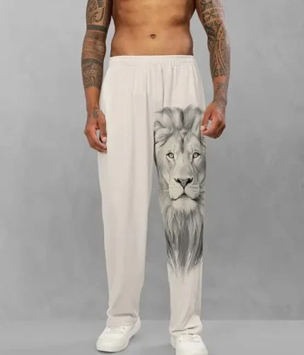 Theekchhoo Trendy Printed Cotton Blend Relaxed Fit ActiveCasual Travel Wear TrackpantsLowers for Men Beige