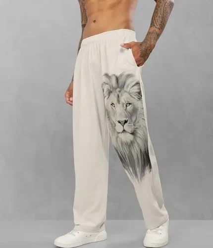 Theekchhoo Trendy Printed Cotton Blend Relaxed Fit ActiveCasual Travel Wear TrackpantsLowers for Men Beige