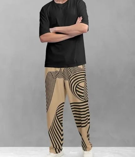 Theekchhoo Trendy Printed Cotton Blend Relaxed Fit ActiveCasual Travel Wear TrackpantsLowers for Men Khaki