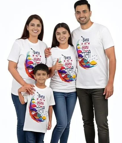 Unisex Dryfit Bura na Mano Print Holi T-Shirt for Men Women Couple Kids Adult Boy Girl Family